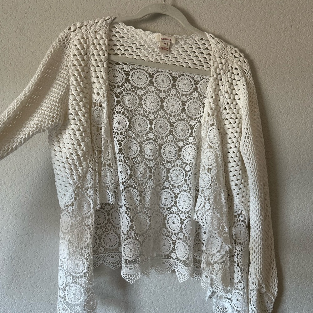 Sundance White Crochet Sweater Size M